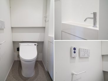小さな手洗い場のある、清潔感とゆとりのトイレ