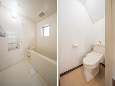 小窓のあるお風呂、階段下のトイレ。