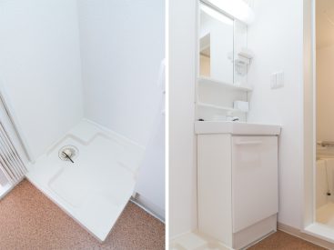 室内洗濯機置き場と独立洗面台。