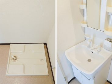 室内洗濯機置場と独立洗面台。