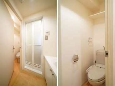 洗面スペース全体像とトイレの部屋