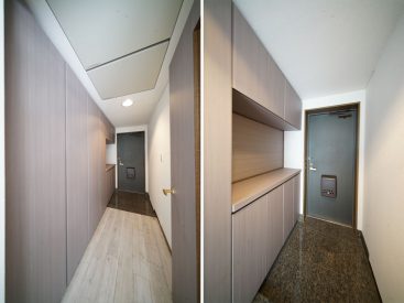 玄関からお部屋までの壁側、全部収納！