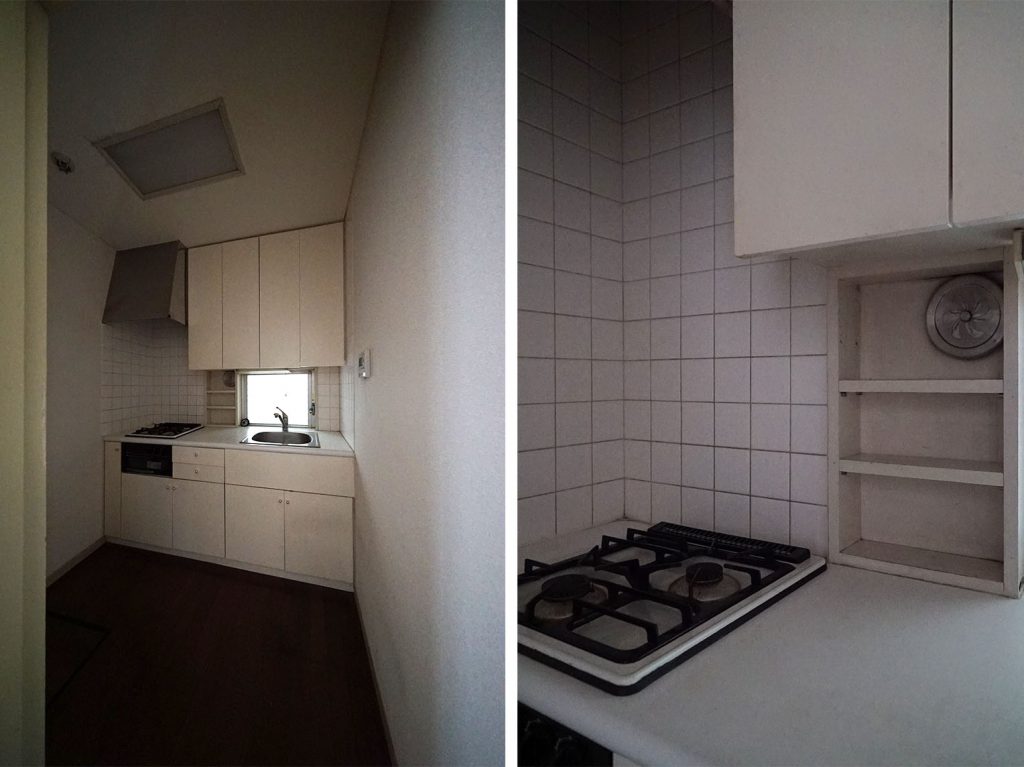小部屋のキッチン、コンロは二口です