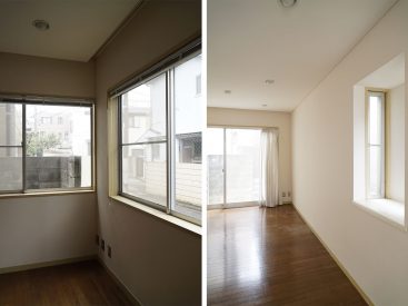 角部屋、周りは住宅街、3面に窓