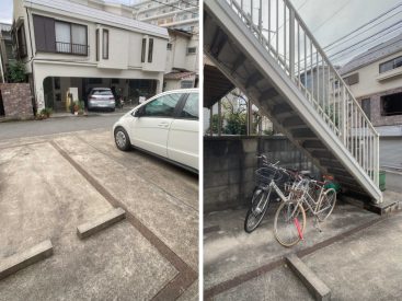 駐車場付き。階段下に自転車を。