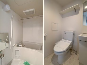 浴室乾燥つきのお風呂。トイレはオープンなつくり。