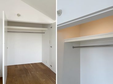 奥行きのあるクローゼットがひとつ。照明もあります。