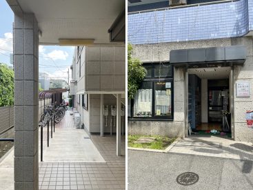 駐輪場は敷地内にあります。すぐ近くには地元人気の露天風呂がある銭湯も。