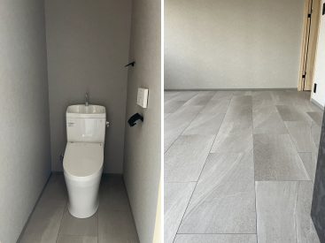 ウォシュレットトイレはLDKのすぐ横。こだわりのグレーの内装。