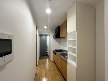 玄関と水まわり。キッチンが大きめです。