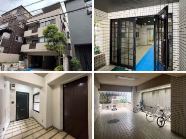 建物外観と共用部。防犯カメラがついています。