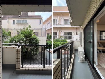 バルコニー。建物に囲まれています。