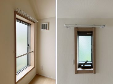 木質枠の窓。小ぶりな窓が愛らしい。