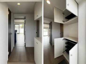 玄関にも通る透きとおった風。靴箱もあります。
