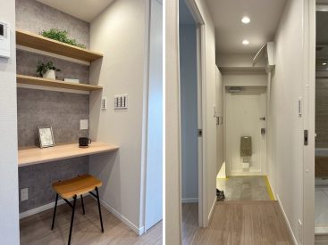 ワーキングテーブルと玄関。綺麗です。