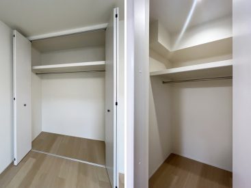 左は5.6帖のクローゼット。右は4.3帖のウォークインクローゼットです。