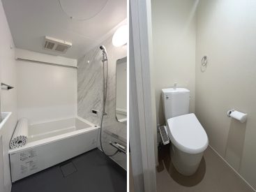 大きな浴槽のお風呂。トイレは温水洗浄。