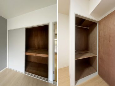 左は洋室の収納。右はDKにある収納です。どちらも奥行きがあります。
