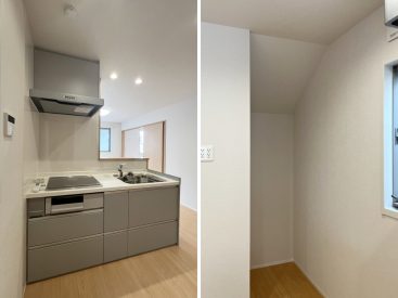 IH3口、グリル、冷蔵庫はスペースにぴったりと。