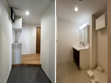 玄関にはシューズボックスも。ゆとりのある洗面脱衣所。