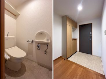 トイレには手洗い場つき。玄関もわりとゆったり。