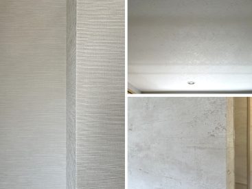 奥行きを感じるテクスチャのある天井や壁。