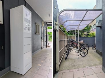 宅配ボックス&駐輪場。