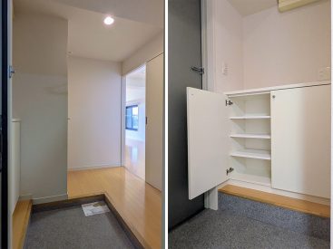 玄関からパチリ。コンパクトなシューズボックス。