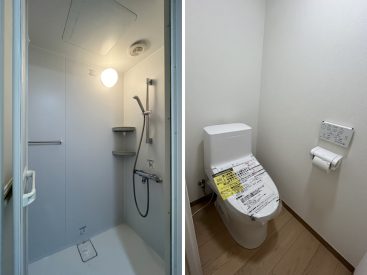 浴室はシャワーのみ。トイレは新しいものが置かれています。