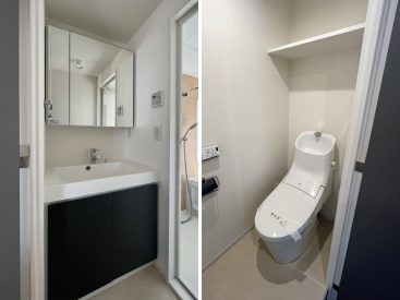 洗面台は浴室隣。トイレはLDKと洋室の真ん中に。