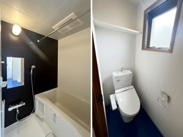 お風呂は浴室乾燥付き。トイレには小窓も。