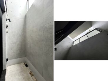 上階から落ちる日差しがさりげなく入るバルコニー。