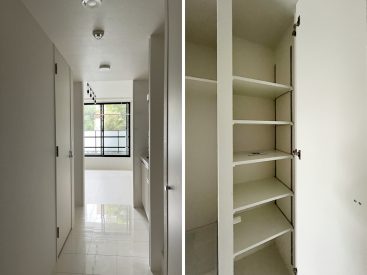 段差のないフラットなつくりの玄関。シューズボックスもたっぷり。