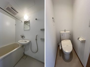 浴室乾燥機付きのお風呂。トイレは温水便座です。