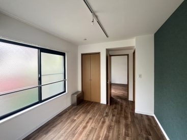 扉を挟んで収納がふたつ。照明はライティングレール。