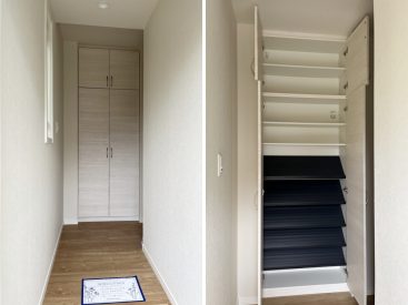 玄関にはシューズボックスがひとつ。