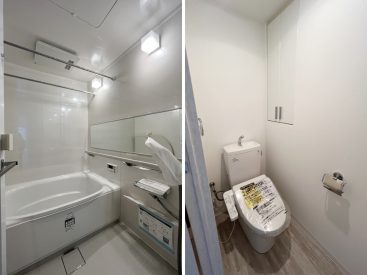 大きな浴槽のお風呂。トイレは玄関側にあります。