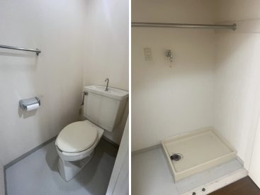 トイレは廊下部分に。洗濯機はキッチンに隠せて置けます。