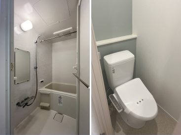 浴室乾燥機付きのお風呂。トイレは納戸の横に。