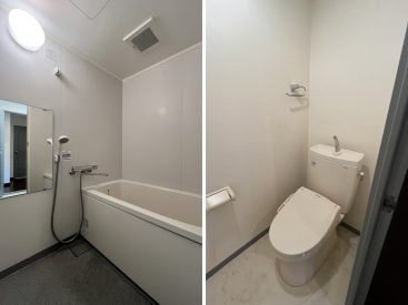 シンプルな浴室とトイレ。