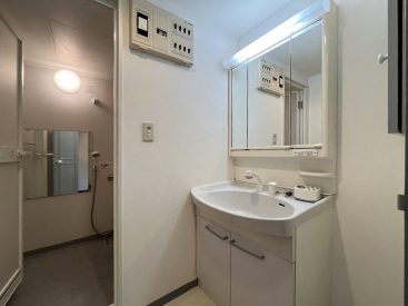 浴室のとなりの脱衣所には、洗面台が。