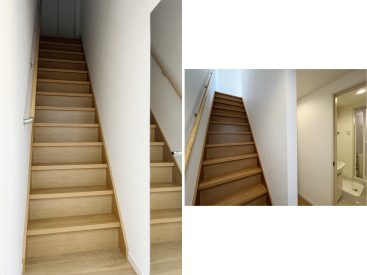 左は玄関。右は2階と3階への階段を撮ったもの。