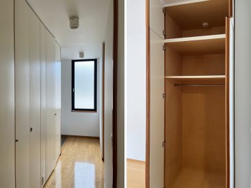 廊下には収納や水まわりが。佇まいがすっきりとしています。