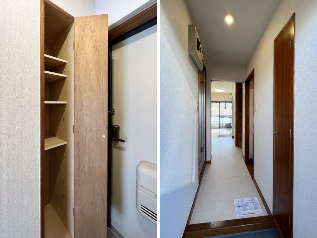 玄関。細長いシューズボックスがひとつ。 玄関。細長いシューズボックスがひとつ。