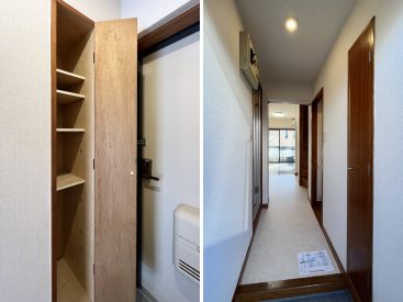 玄関。細長いシューズボックスがひとつ。 玄関。細長いシューズボックスがひとつ。