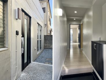 玄関は物件の奥の方に。シューズボックスは家族分にしては少し足りないかもしれません。