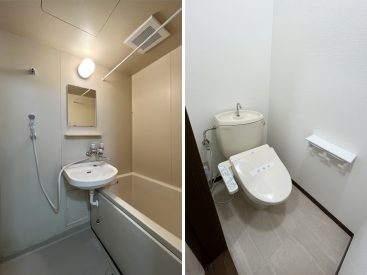 シンプルな浴室とトイレ。