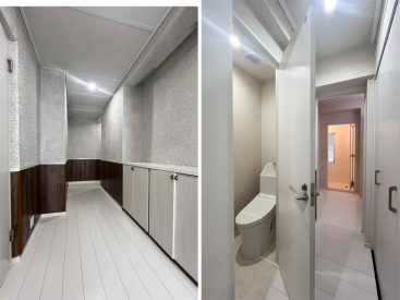 玄関収納。脱衣所手前にも収納スペースがありその前にトイレ。