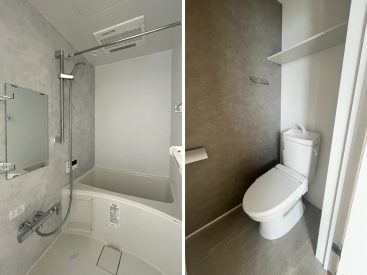 浴室乾燥の付いたお風呂は上階。トイレは下階部分に。
