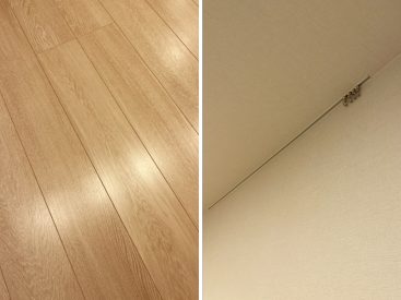 床は傷つきにくいフローリング。壁は織物のような素材感のあるもの。